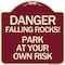 Signmission Danger Falling Rocks! Park Your Own Risk Heavy-Gauge Aluminum Sign, 18" H, BU-1818-24197 A-DES-BU-1818-24197 - alternate 1